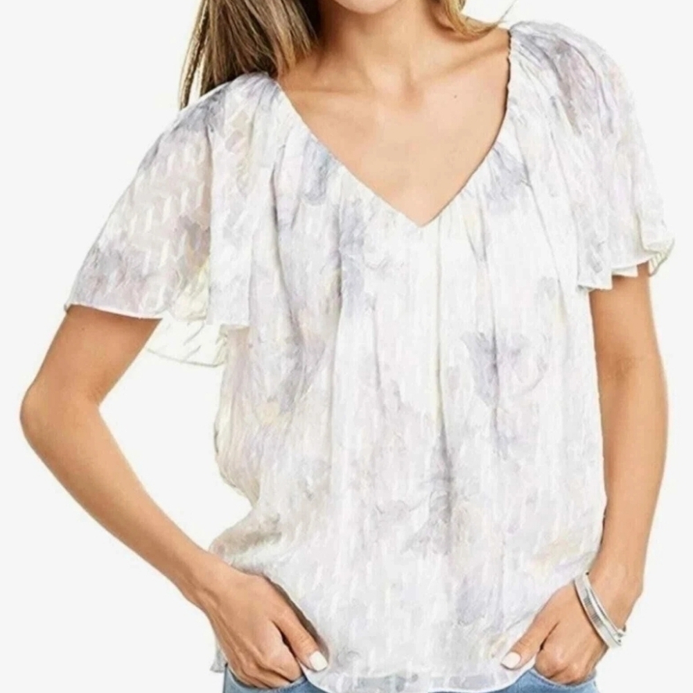 Rebecca Taylor Textured V- Neck Silk Blend Top